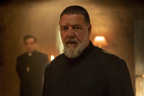 This image released by Sony Pictures shows Russell Crowe as Father Gabriele Amorth in a scene from 'The Pope's Exorcist.' ( Photo| AP)