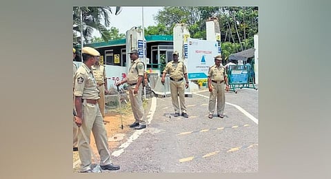 Police step up security at Gitam University in Visakhapatnam on Friday | G Satyanarayana