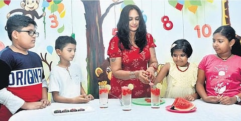 Home chef Priya Kolassery prepares summer coolers and popsicles with children  at Tagore Kindergarten, Kumarapuram | B P Deepu