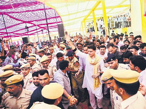 Sachin Pilot at village Tiba Basai, Khetri in Jhunjhunu on Monday | twitter