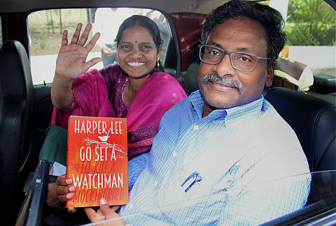 FILE PHOTO | Former Delhi University professor GN Saibaba is seen with his wife Vasantha Kumari outside the Nagpur Central Jail. (Photo | PTI)