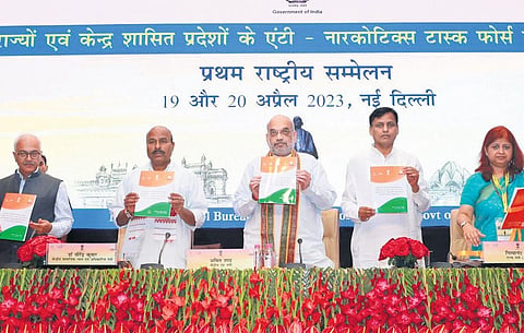 Home Minister Amit Shah addressed the 1st National Conference of Heads of Anti-Narcotics Task Force of States and Union Territories in Delhi on Wednesday | Express
