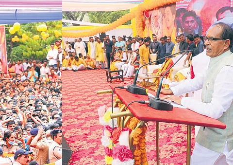 Chief Minister Shivraj Singh Chouhan at Gufa Temple complex in Bhopal to mark the  Parashurama Jayanti on Saturday