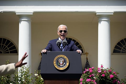 US President Joe Biden speaks during a ceremony in the Rose Garden of the White House, Monday, April 24, 2023 in Washington. (Photo | AP)