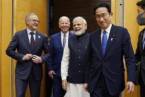 (From L) Australian PM Anthony Albanese, US President Joe Biden, PM Narendra Modi and Japanese PM Fumio Kishida during the Quad summit in Tokyo, May 24, 2022. (File Photo | AP)