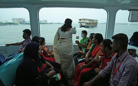 The Water Metro starts sailing in the Kochi backwaters with diferently-abled children. (Photo | T P Sooraj, EPS)
