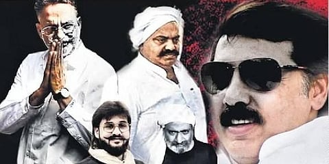 From left -- Mukhtar Ansari, Atiq Ahmed, Dhananjay Singh, Ashraf Ahmed, Abbas Ansari