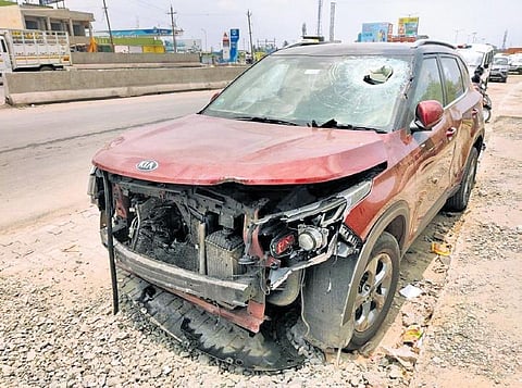The car that was damaged in the bomb attack | Express