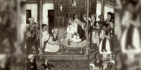 An illustration of Akbar recieving the Akbar Nama from Abul Fazl published in a NCERT textbook. (Credits | NCERT.nic.in)