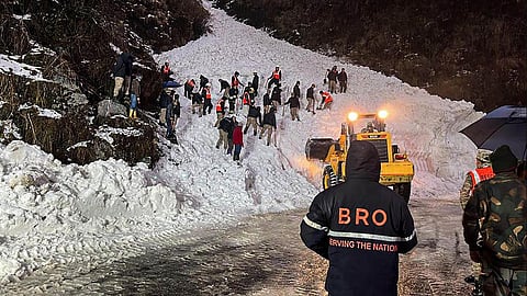 Rescue operations underway on JNM Road in East Sikkim after an avalanche, Tuesday, April 4, 2023. (Photo | PTI)