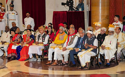Awardees during Padma Awards 2023 ceremony at Rashtrapati Bhawan, in New Delhi, Wednesday, April 5, 2023. (Photo | PTI)