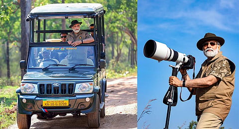Prime Minister Narendra Modi gets a glimpse of Indias wildlife, natural beauty and diversity at Bandipur Tiger Reserve in Karnataka. (Photo | PTI)