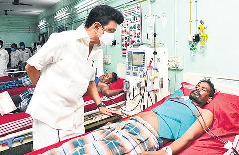 CM M K Stalin checks on a patient at Mundiyampakkam Govt Hospital | Express
