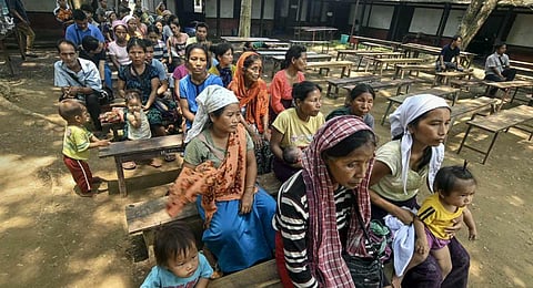 People of violence-hit areas of Manipur at a relief camp setup by the Assam Government, in Cachar district of Assam. (Photo | PTI)