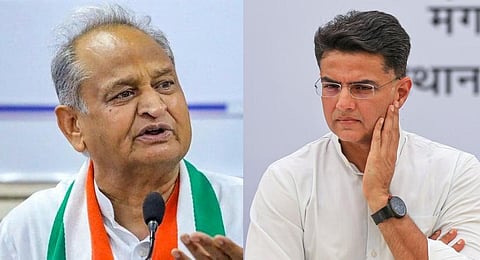 Rajasthan Chief Minister Ashok Gehlot and Congress leader Sachin Pilot (Photo | PTI)