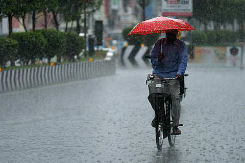 Vijayawada recorded a sudden downpour with daytime temperature falling by at least 10 degree Celcius. (Photo |  Prasant Madugula, EPS)