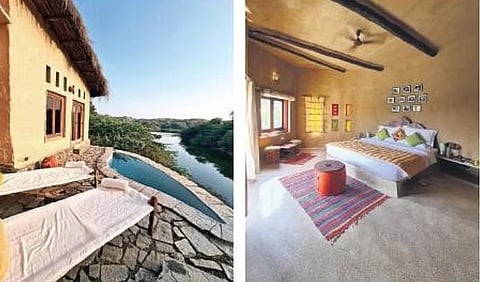 ​  Private pool with the room (left); the bedroom  ​