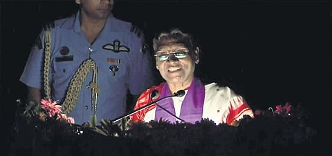 President Droupadi Murmu delivering convocation speech at Maharaja Sriram Chandra Bhanja Deo University on Saturday | Express