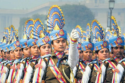 Women personnel marching at the Republic Day parade. (File Photo)