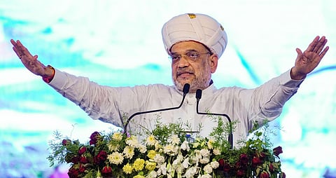 Union Home Minister Amit Shah seen addressing a gathering during a rally in Nanded on June 10, 2023. (File Photo | PTI)