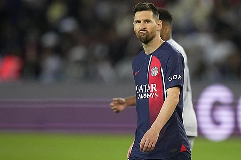 Lionel Messi grimaces during the match between Paris Saint-Germain and Clermont at the Parc des Princes in Paris, June 2023. (Photo | AP)
