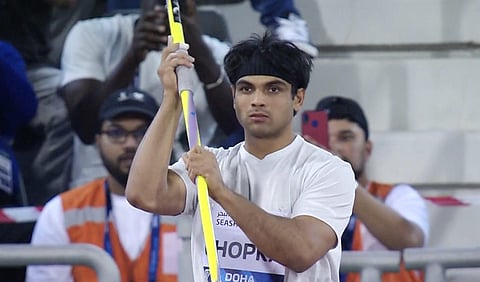 FILE - Indian Javelin thrower Neeraj Chopra competes in Diamond League 2023, in Doha, Qatar. (Photo | PTI)