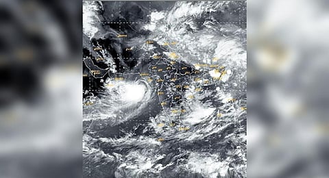 Satellite image shows the location of Cyclone Biparjoy in the Arabian Sea, taken between 8 pm and 8.26 pm IST on Wednesday | PTI