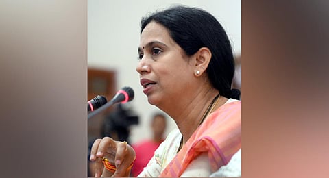 Minister Laxmi Hebbalkar addresses  the media in Bengaluru on Thursday 
