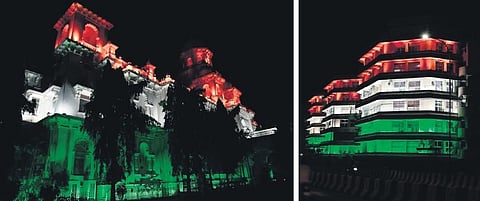 Telangana State Assembly and BRKR Bhavan illuminated in national colours on the eve of the State Formation Day in Hyderabad  on Thursday | Vinay Madapu