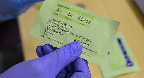 An image of a drug test kit used to detect the presence of fentanyl and xylazine in different kinds of drugs such as cocaine, methamphetamine, and heroin. (Photo | AP)