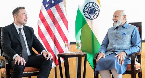 Elon Musk and PM Modi. (Photo | Twitter,  Narendra Modi @narendramodi)