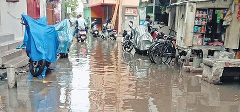 A waterlogged road at Sutahat Pardesi street in Cuttack on Thursday | express