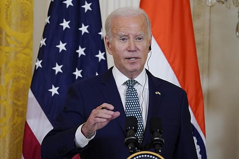 President Joe Biden speaks during a news conference with India's Prime Minister Narendra Modi in Washington. (Photo | AP)