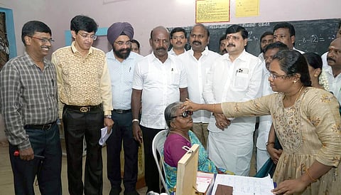 Health Minister Ma Subramanian attending  a medical camp in Chennai on  Saturday | Express