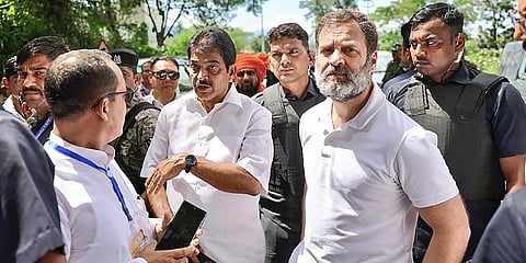 Congress leader Rahul Gandhi after being stopped by the Manipur police, in Bishnupur district on  June 29, 2023.