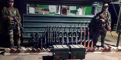 Weapons surrendered at different locations in Manipur after Union Home Minister Amit Shah's appeal. (Photo | PTI)