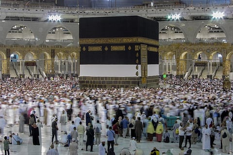 Muslim pilgrims circumambulate around the Kaaba during the annual hajj pilgrimage, in Mecca, Saudi Arabia, June 2023. ( Photo | AP)