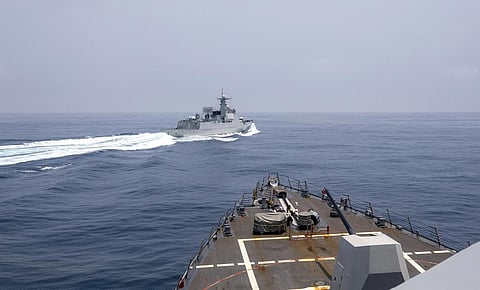 The Chinese war ship cut across the path of the American destroyer in the Taiwan Strait. (Photo | AP)