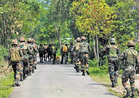 Around 10,000 Army and Assam Rifles personnel have been deployed in the state  to restore peace. (Photo | PTI)