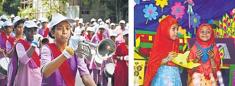School students taking part in Jan Bhagidari state-level workshop conducted in Vijayawada on Tuesday | Prasant Madugula