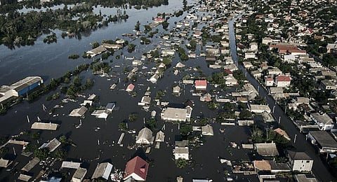 Flooded streets in Kherson, Ukraine after the walls of the Kakhovka dam collapsed. (Photo | AP)