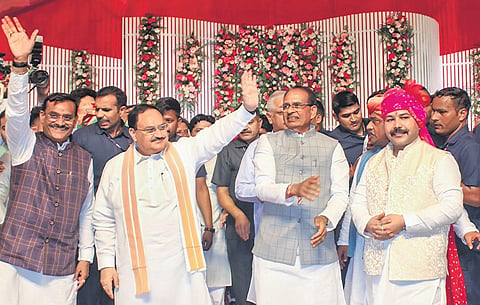 BJP national president JP Nadda with CM Shivraj Singh Chouhan on Wednesday
