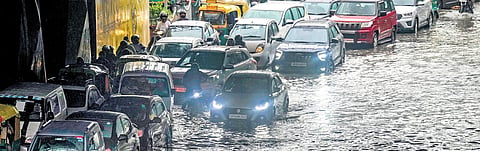 Waterlogging and fallen trees have led to traffic snags (Photo | Express)