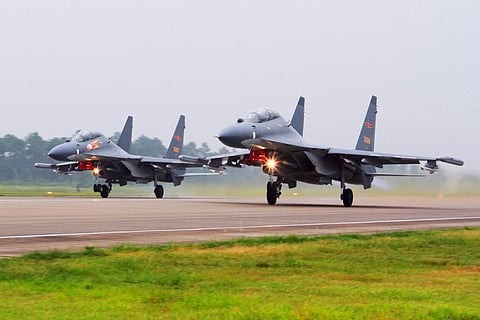 FILE - An image of two Chinese SU-30 fighter jets taking off from an unspecified location, used for representational purposes only. (Photo | AP)