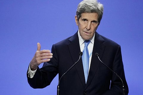 FILE - John Kerry, US Special Presidential Envoy for Climate, speaks at the COP26 UN Climate Summit in Glasgow, Scotland, on Nov. 10, 2021. (Photo | AP)
