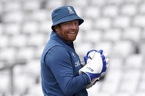 Britain's Jonny Bairstow smiles during a net session at Headingley, Leeds, England,  July 5, 2023. (Photo | AP)