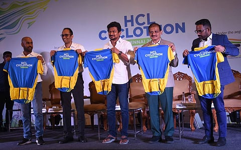 HCL launches Cyclothon in the presence of Minister for Youth Welfare and Sports Development, Udhayanidhi Stalin, in Chennai, July 12, 2023. (Photo | Ashwin Prasath, EPS)