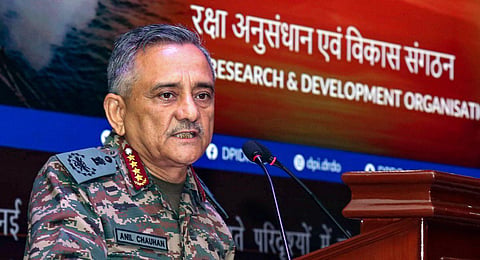 Chief of Defence Staff General Anil Chauhan addresses a gathering during DRDO Directors Conclave, in New Delhi, Friday, July 14, 2023. (Photo | PTI)