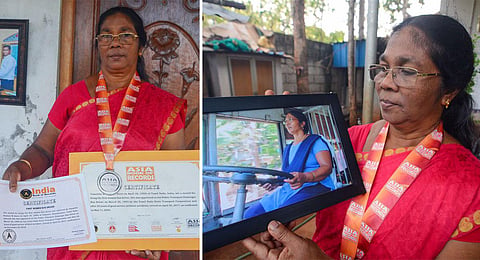 First woman government bus driver M Vasantha Kumari’s ultimate dream is to see more women take the wheel. (Photo | V Karthikalagu, EPS)