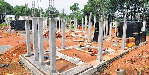 Chandy’s own house under construction at Puthuppally in Kottayam. (Photo | Vishnu Prathap)